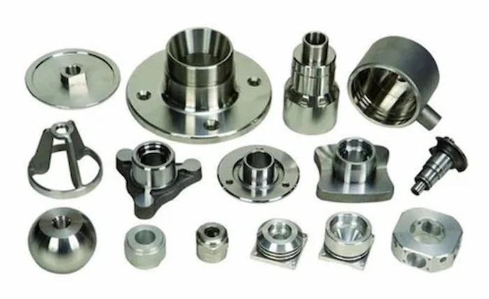 A image showing different complex stainless steel parts made with CNC machining operations