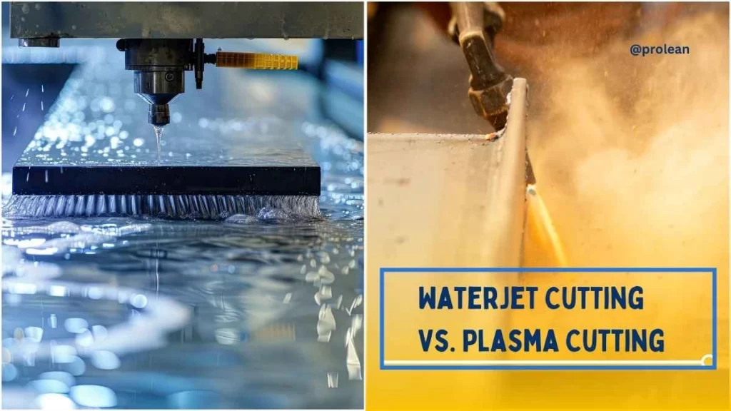 An image showing comparison of waterjet and plasma cutting