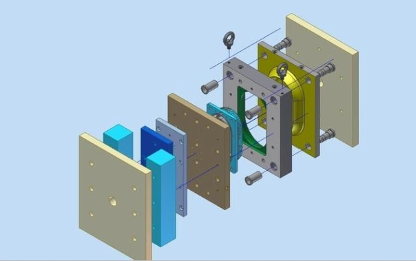 An image showing cross-section view of injection mold tooling components 