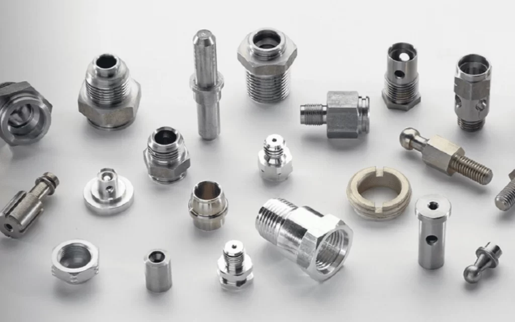 An image showing many mild steel fasteners made from machining processes 