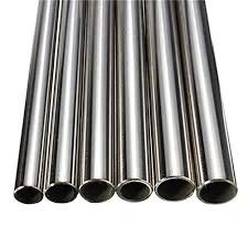 Six shiny stainless steel pipes of the same size arranged in parallel