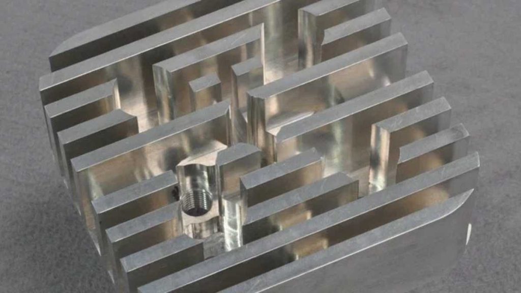 An image of a 2024 aluminum extruded polished component. It features precision cuts and intricate extrusion details for a high-quality design and a finishing touch