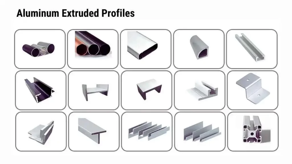 An image featuring various types of frames and aluminum extruded profiles. It illustrates their design options for construction and assembly applications.