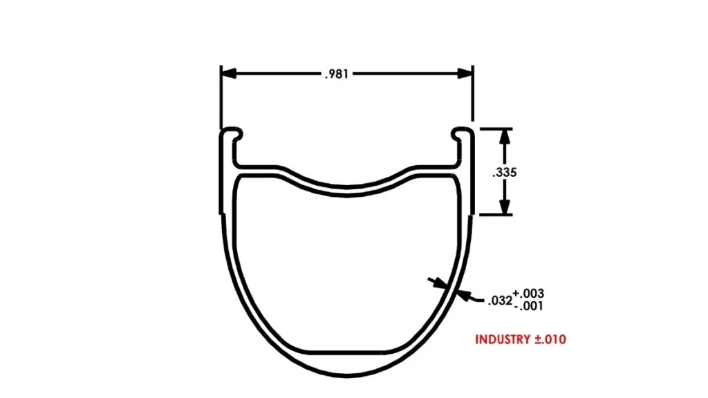 An illustration showing the aluminum extrusion dimensions, including specific lengths from top and side and wall thickness, to meet industry standards.