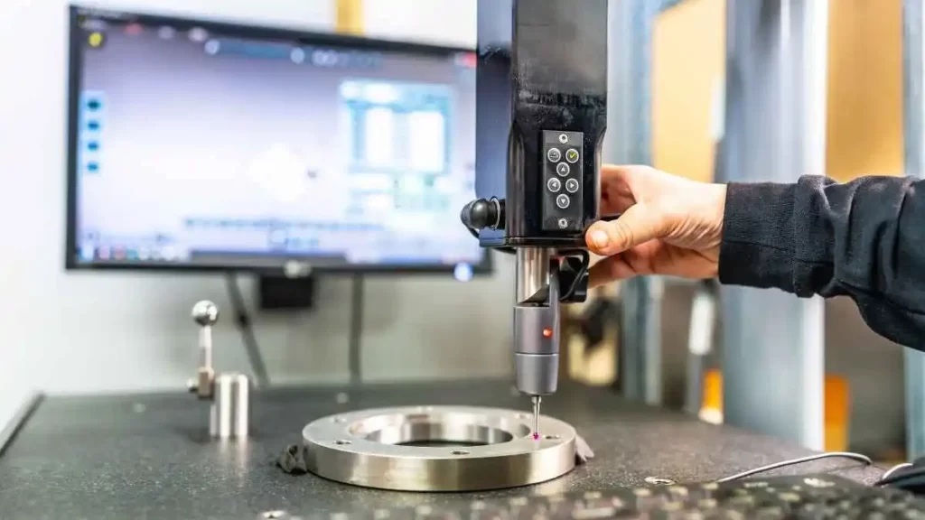 An Image of a CNC-machined part being tested, and observed through advanced numerical control for quality and precision specifications