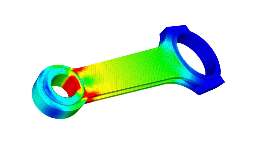 An image showing FEA analysis of thermal and mechanical stress in a piston rod design