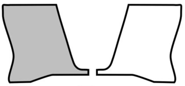 An image of two beveled surfaces with a curve on one side and a space below showing a J-prep bevel