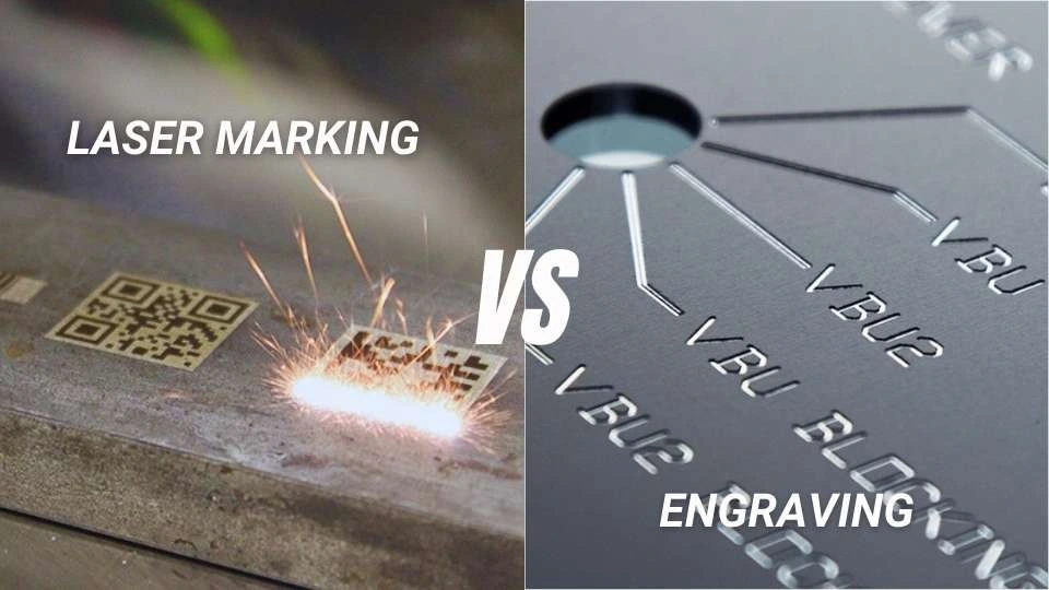 A side-by-side comparison of laser marking and laser engraving.