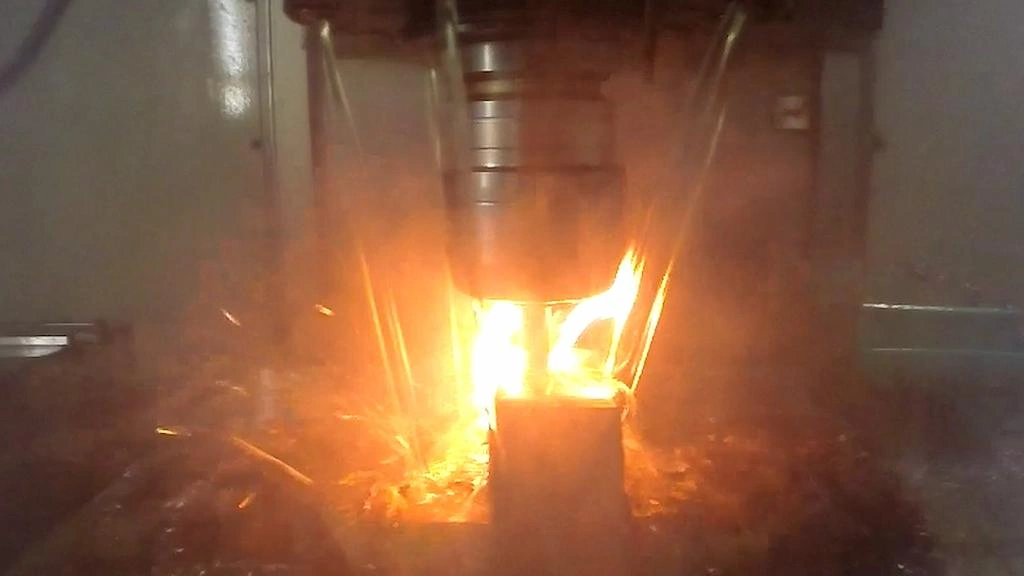 A closeup view of fire ignition in magnesium workpieces during machining: Dust in the machining area, high temperature, direct flame contact, and improper handling are the key reasons.