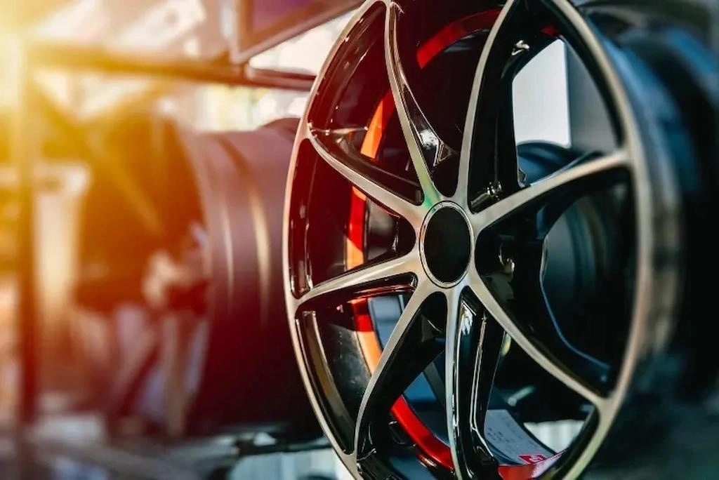 A close up view of the automotive wheel made from magnesium alloys 