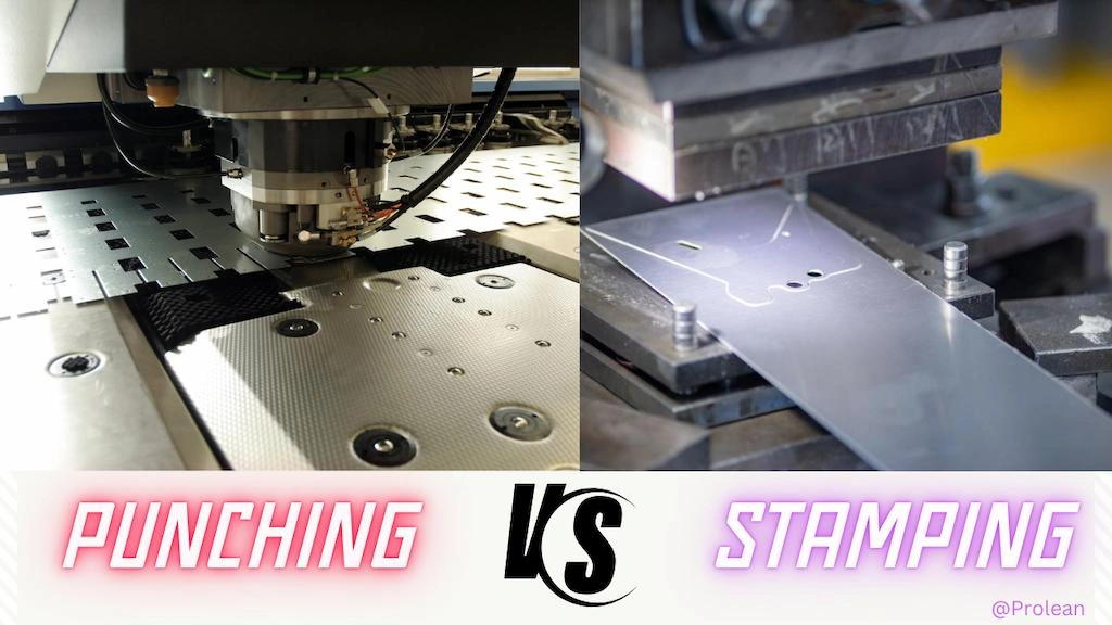 Two images showing punching and stamping processes