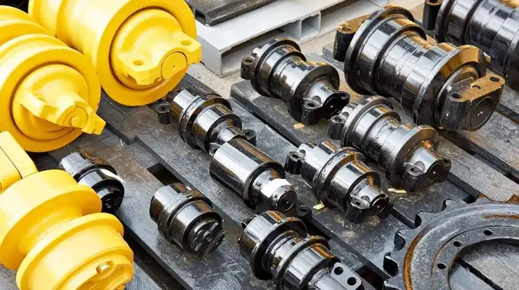 An image showing spare parts for food processing equipment arranged on a bench