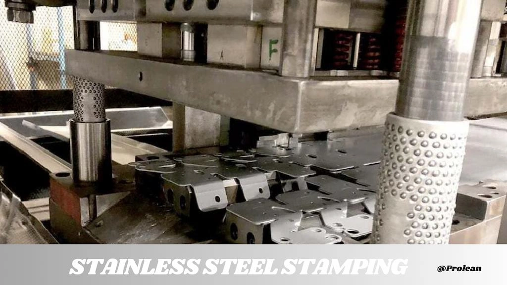 A close-up view of the stainless steel stamping process of making custom brackets