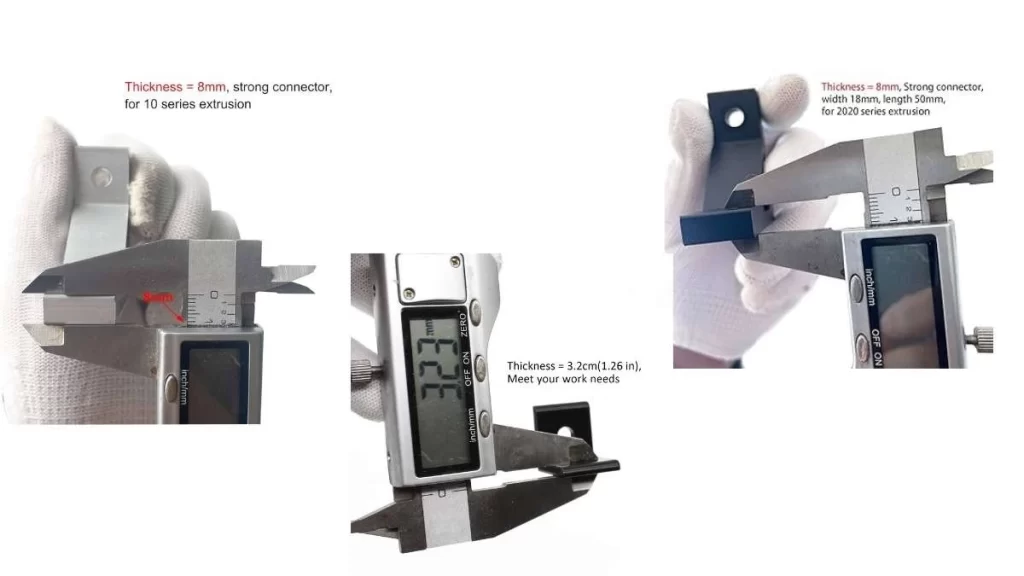 An image showing the measurement of aluminum extrusion tolerances using a vernier caliper, with different measurements in millimeters(mm)