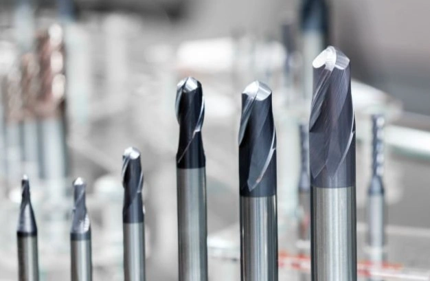 An image of carbide-based cutting tools of different sizes and shapes