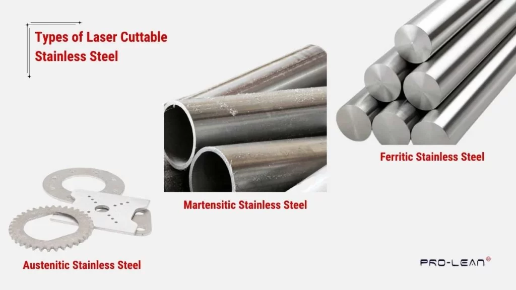 An infographic showing different types of stainless steel for laser cutting, with an overview of their surface finishes.