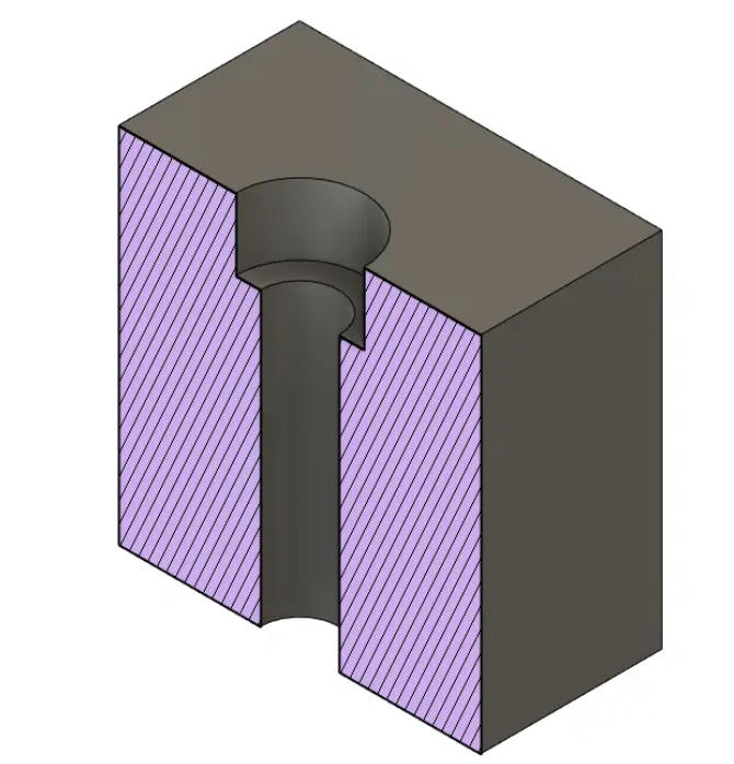 An image of a cross-section view of a counterbore hole