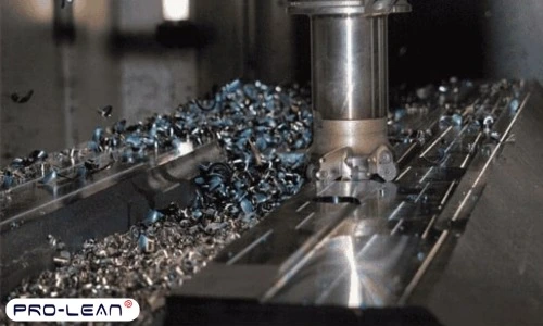 CNC machining in an industry, cutting the steel to make tools