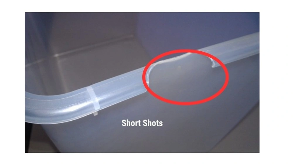 An image depicting a short-shot defect in an injection molded part. It highlights the incomplete fill