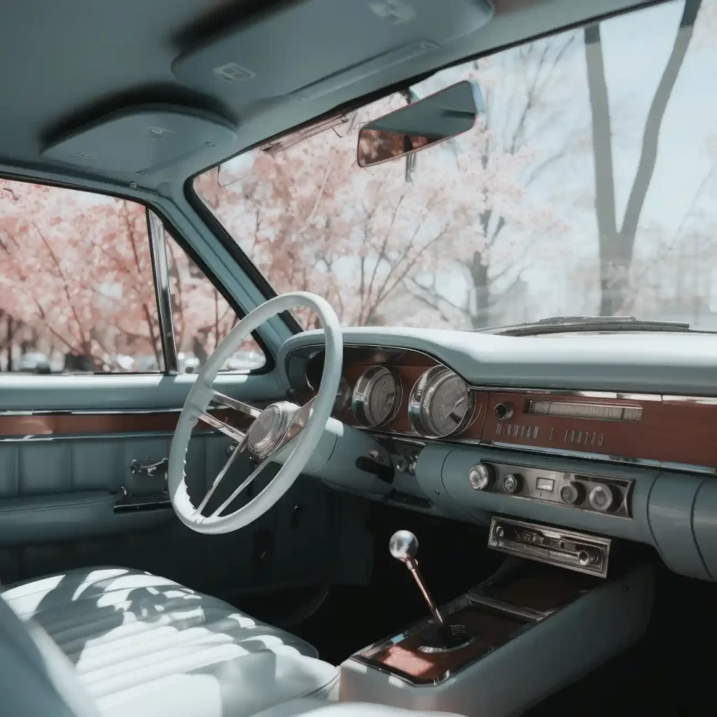 A photo of the interior of a classic car showing various components that can be CNC produced