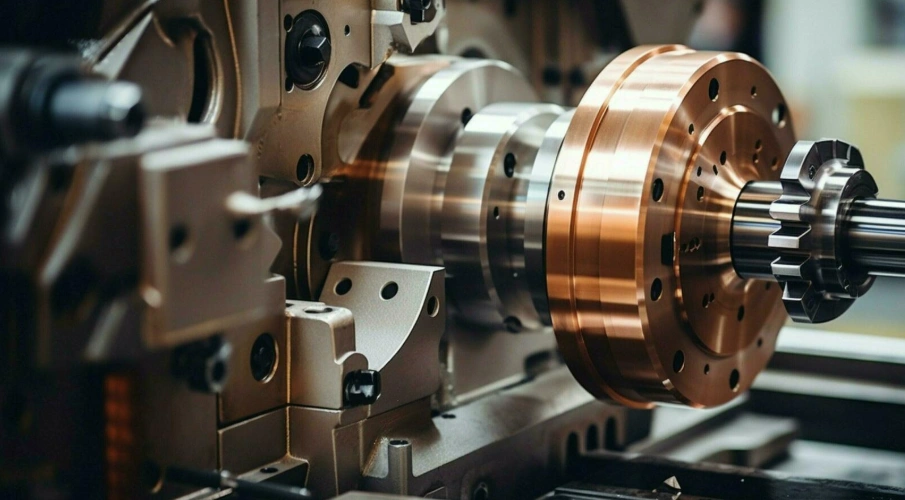 A CNC machine working on a metal part