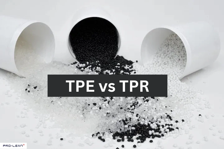 Black and white TPE and TPR plastic pellets spilled