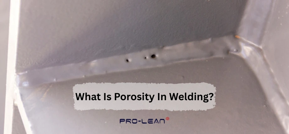 Angled weld with pores in a seam