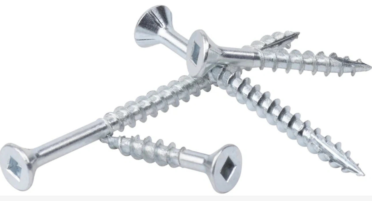 Zinc-plated screws with a blue-white zinc coating, shown as the corrosion-protection alternative to nickel