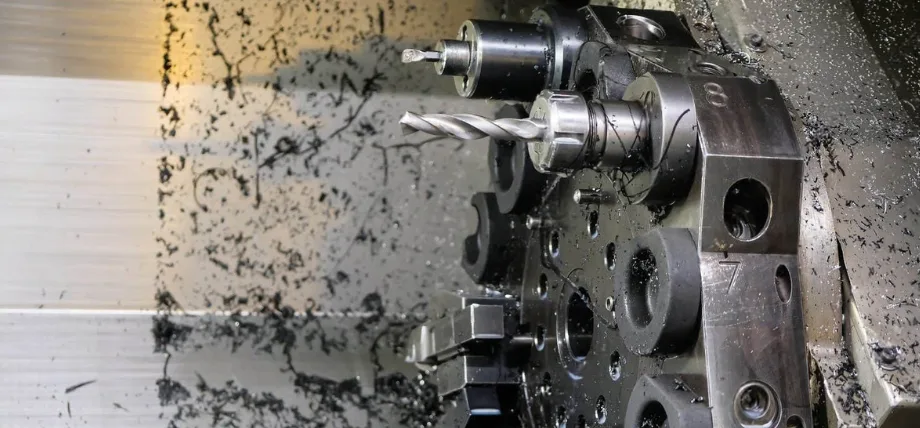 CNC turning tools attached to tool mounts