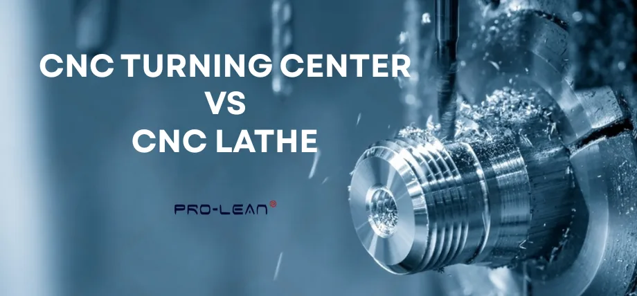 CNC turning center with multiple tools above and text “CNC Turning center vs CNC lathe”