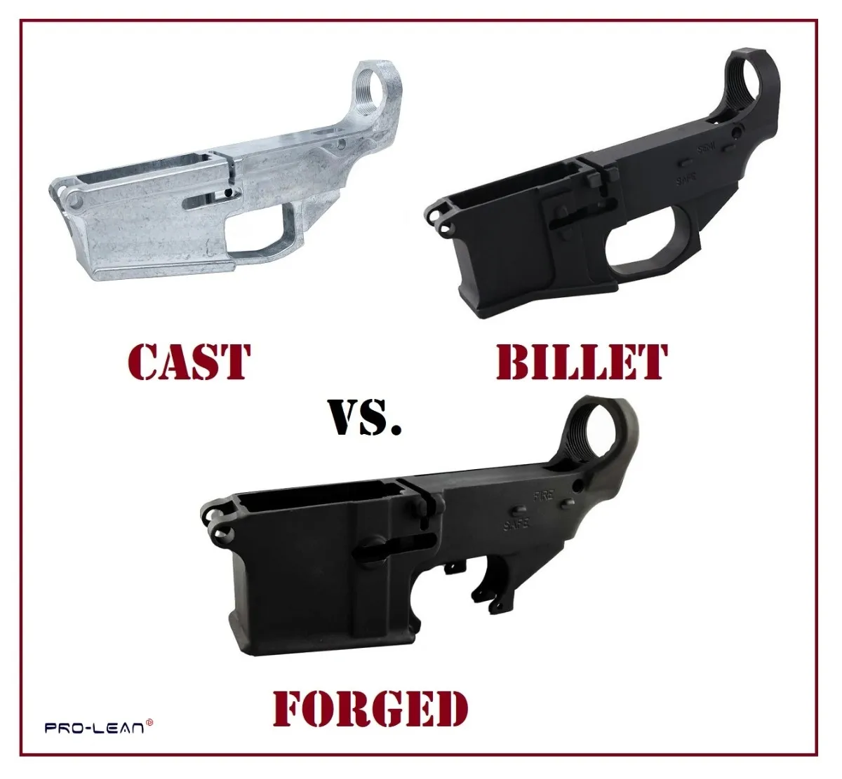 Comparison of cast, billet, and forged metal parts.