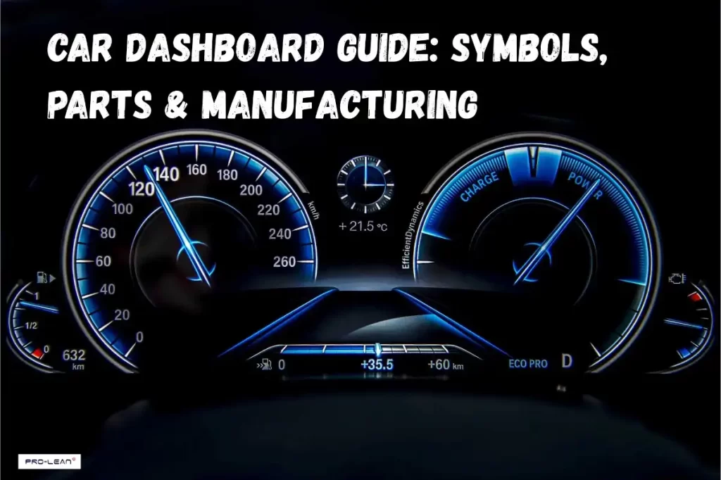 Illuminated car dashboard with gauges and indicators.