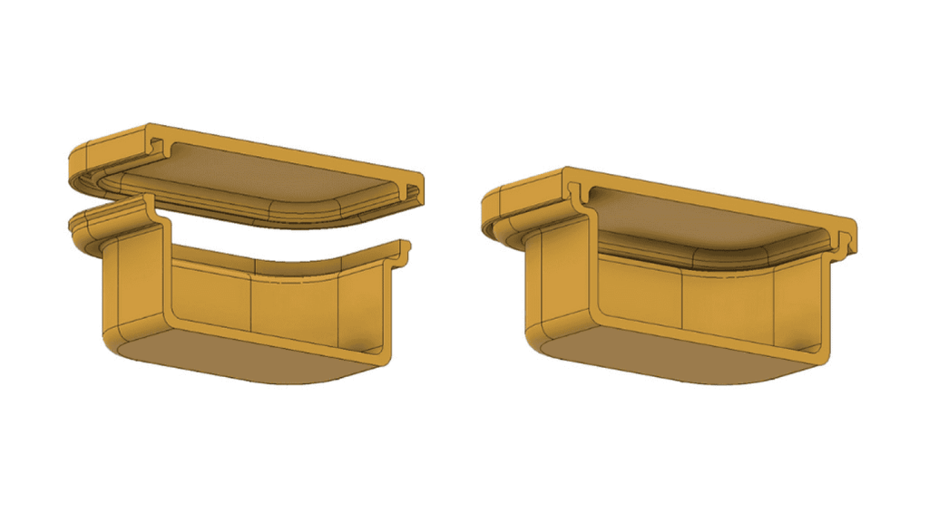 Image shows a lid fitted onto a plastic enclosure to check alignment and closure.