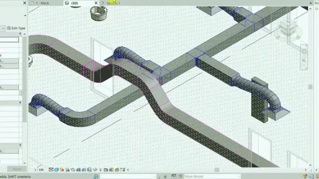 The image shows a 3D design of an HVAC duct created using AutoCAD.