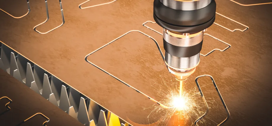 3d render of a laser cutting machine on a copper plate