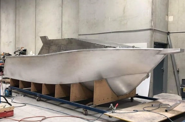 An image of a boat under construction using material 6061