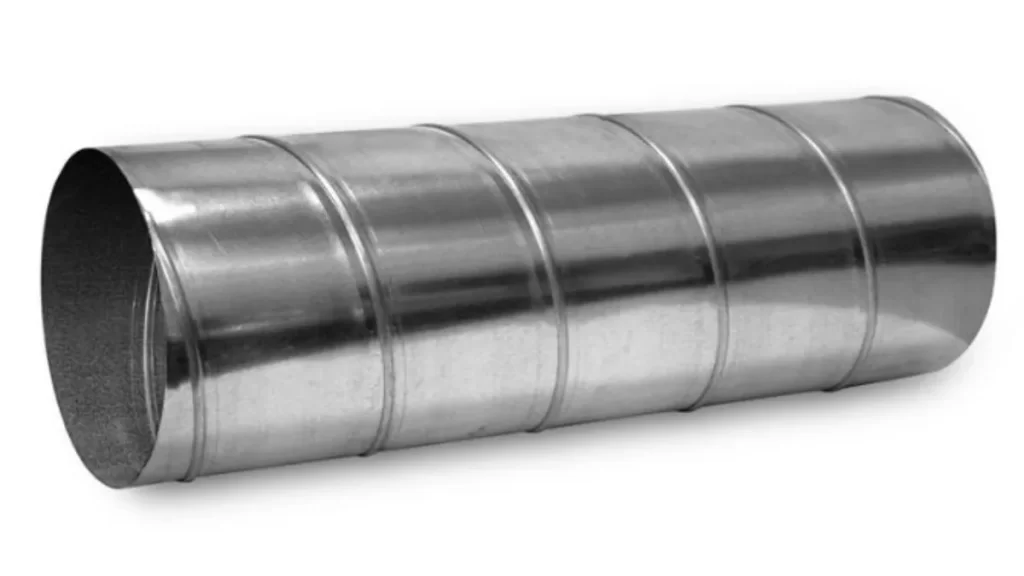 The image shows a clean, well-formed HVAC duct made from sheet metal. 