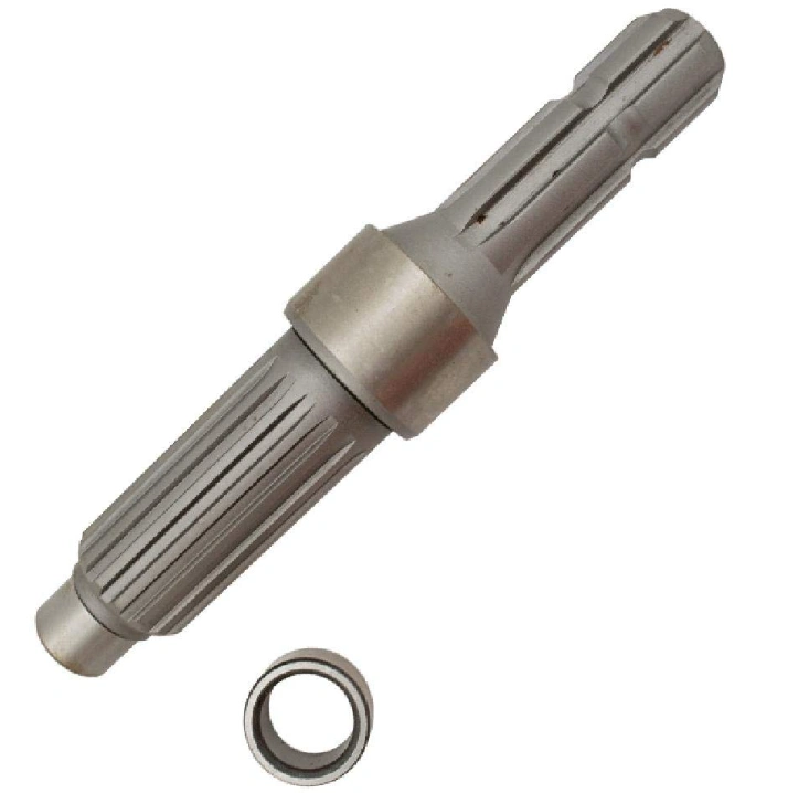Image of a sturdy spline shaft for a tractor alongside a metal ring