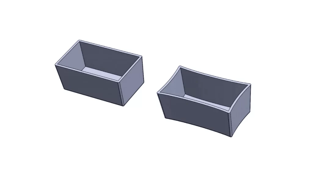 The Image represents the warped sides in injection molding, referring to a molding defect.