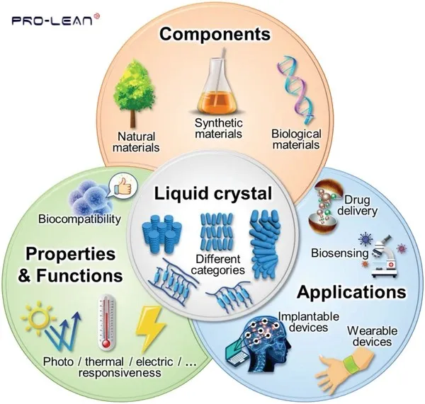 LCP components, properties, functions, and applications shown.
