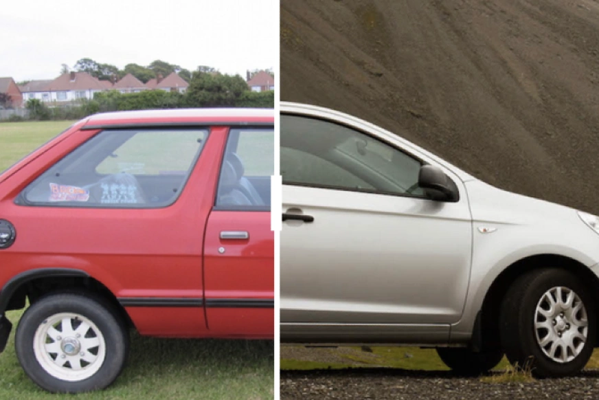 An image of exteriors of a blue car and silver one showing the differences in curvature