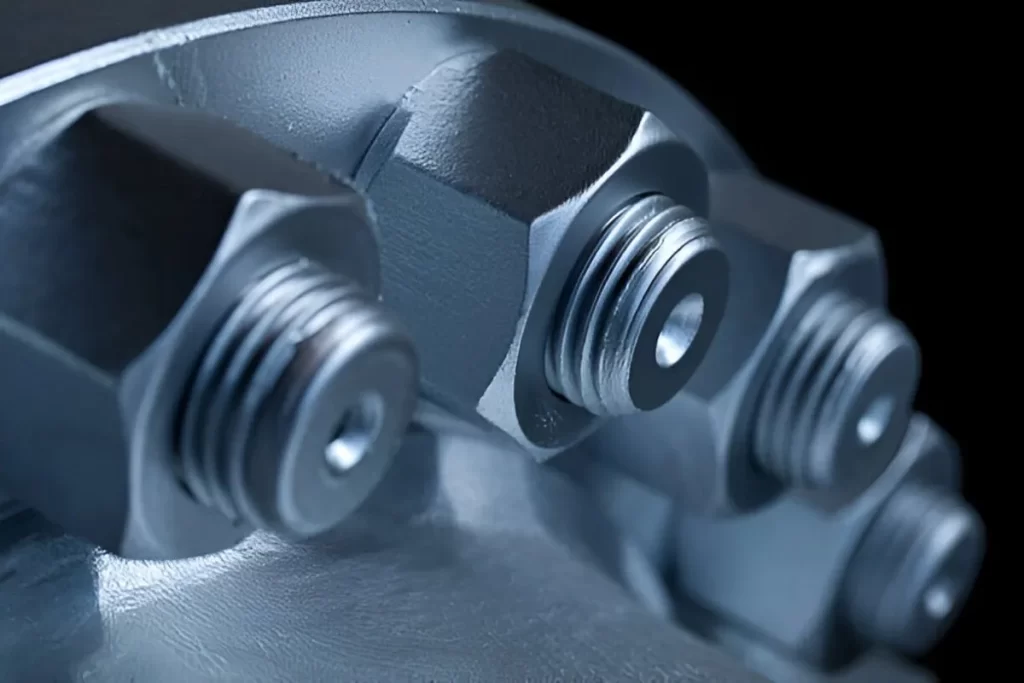 A close-up view of multiple joined aircraft nuts, showing their connected structure.