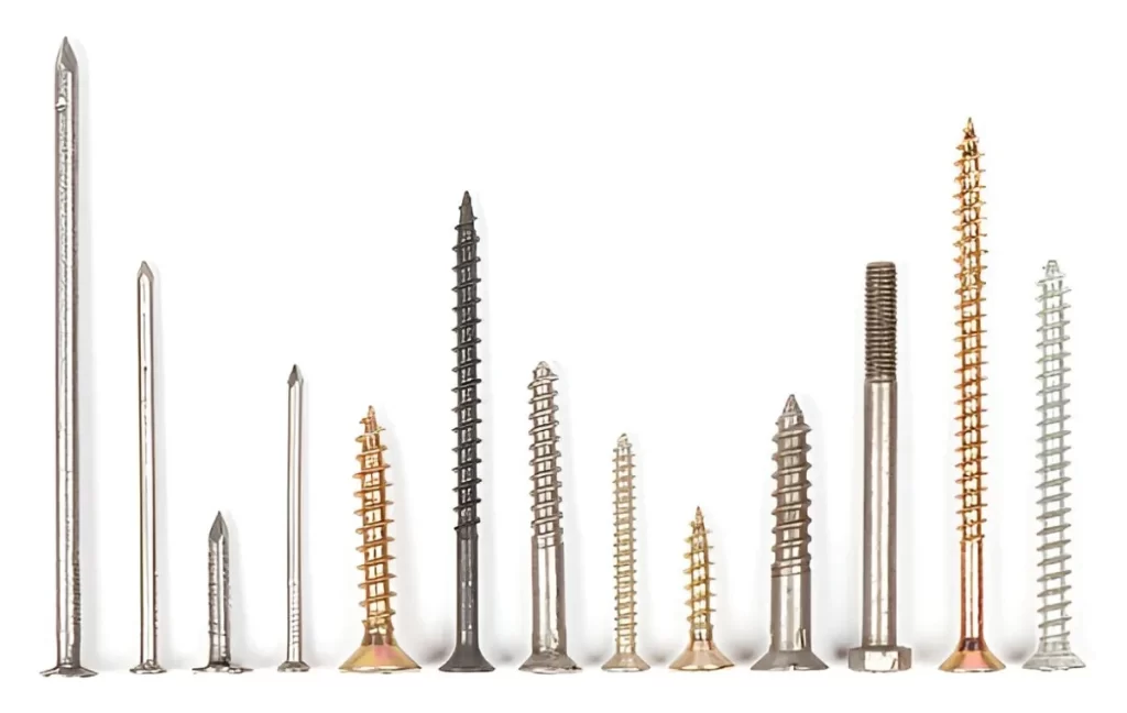 A neatly arranged set of aircraft screws displayed on a white background.