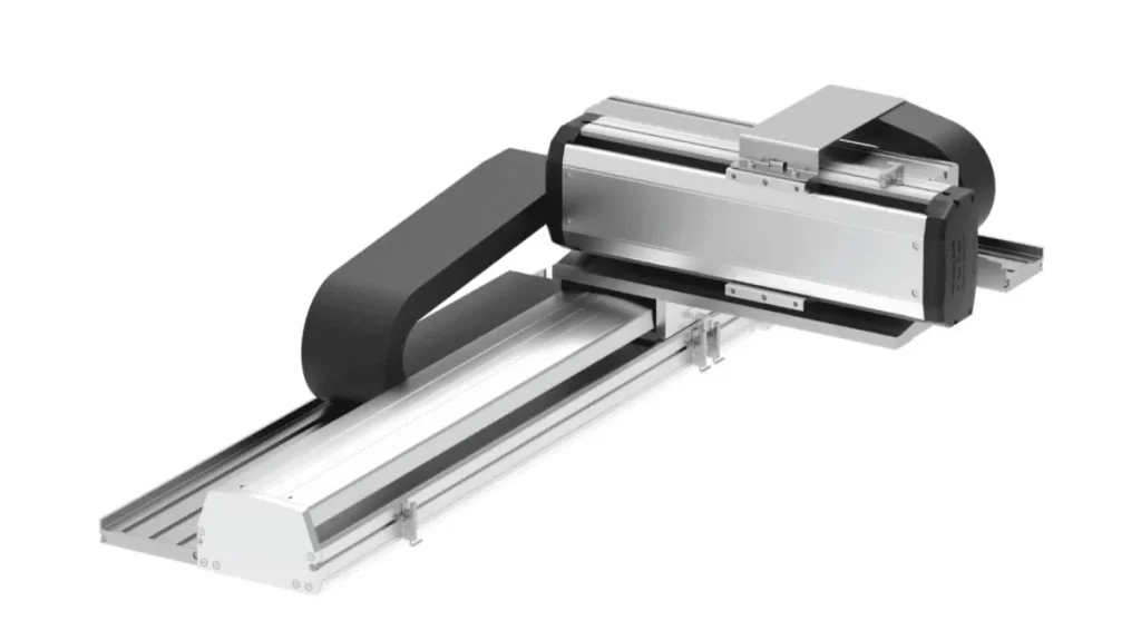 Cartesian robot displayed on a white background, showing its linear axes and structure.