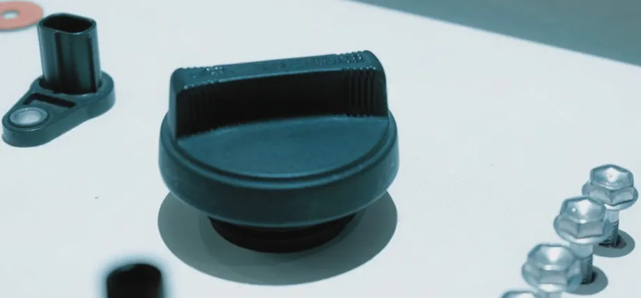 Injection molded plastic cap with metal lugs