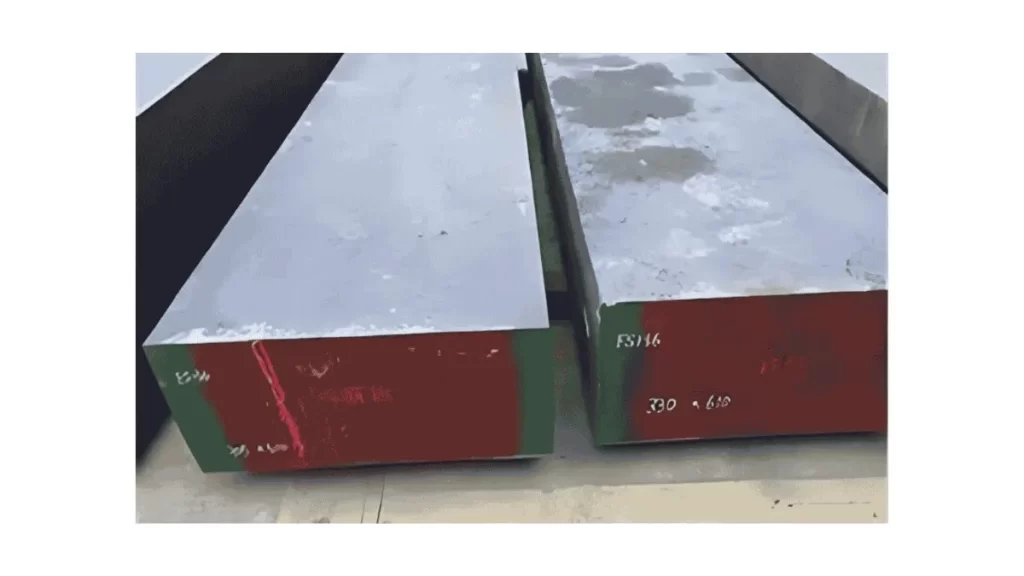 Special-purpose tool steel bars displayed with visible surface markings and labels indicating specification.