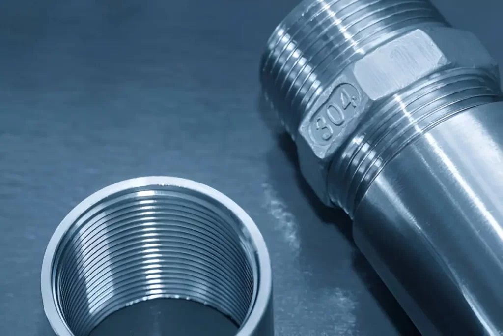 Threaded parts are displayed with visible threads. These show the application of helical milling for thread creation.