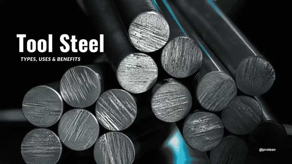 Tool steel bars stacked side by side, with the text 