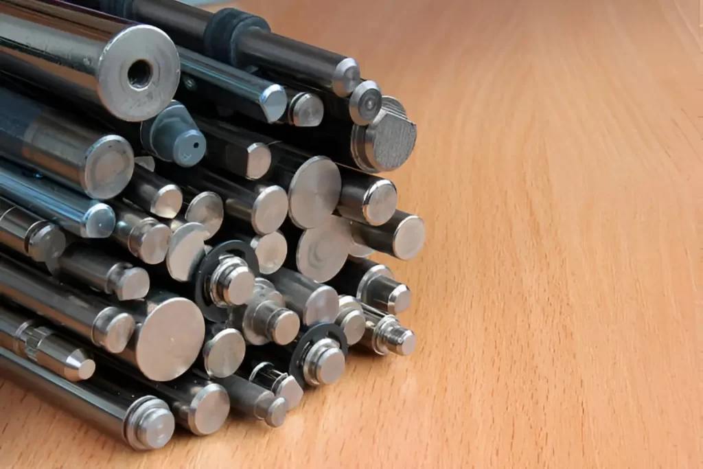 A stack of water-hardening (W-series) tool steel bars arranged neatly.