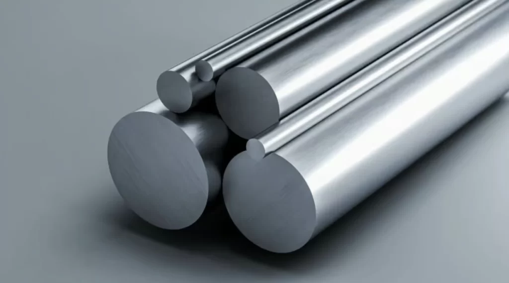 An image of six shiny round bars of alloy steel 
